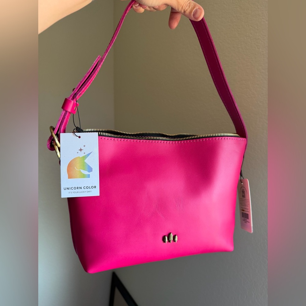 Unicorn hot pink Portland Leather goods, small slouchy shoulder bag